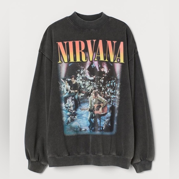 H&M Tops - (30) H&M Nirvana Oversized Gray Crewneck Sweatshirt